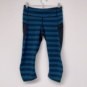 Lululemon Turquoise and Black Striped Crop Pants Size 6